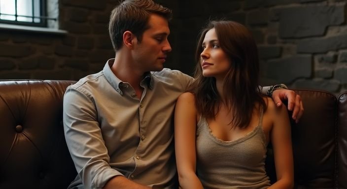 Ein Paar sitzt in einem intimen, unterirdischen Raum in Wien und wollen heimlicher sexkontakt.