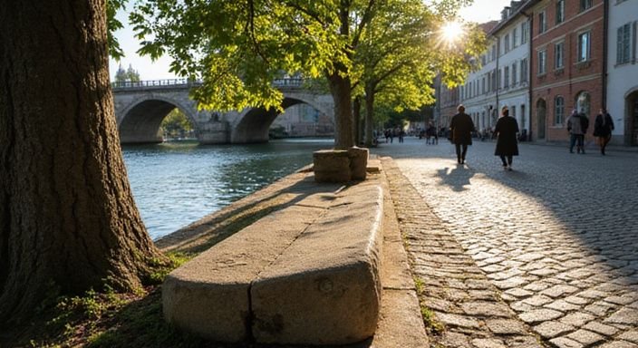 Ein ruhiger Treffpunkt am Donauufer in Krems mit urbaner Atmosphäre.