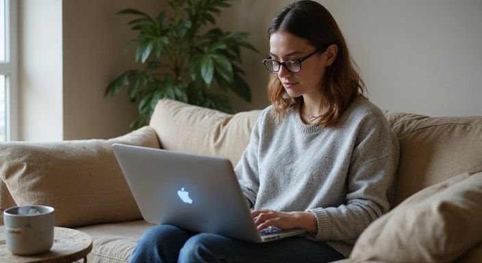 Eine Frau sitzt entspannt auf einem Sofa und suche sexkontakt in Klagenfurt.