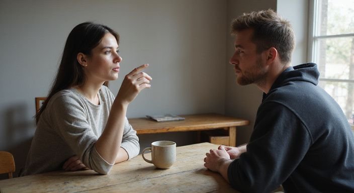 Zwei Personen engagiert in einem authentischen, tiefgründigen Gespräch über Sexdate älteren Frauen.
